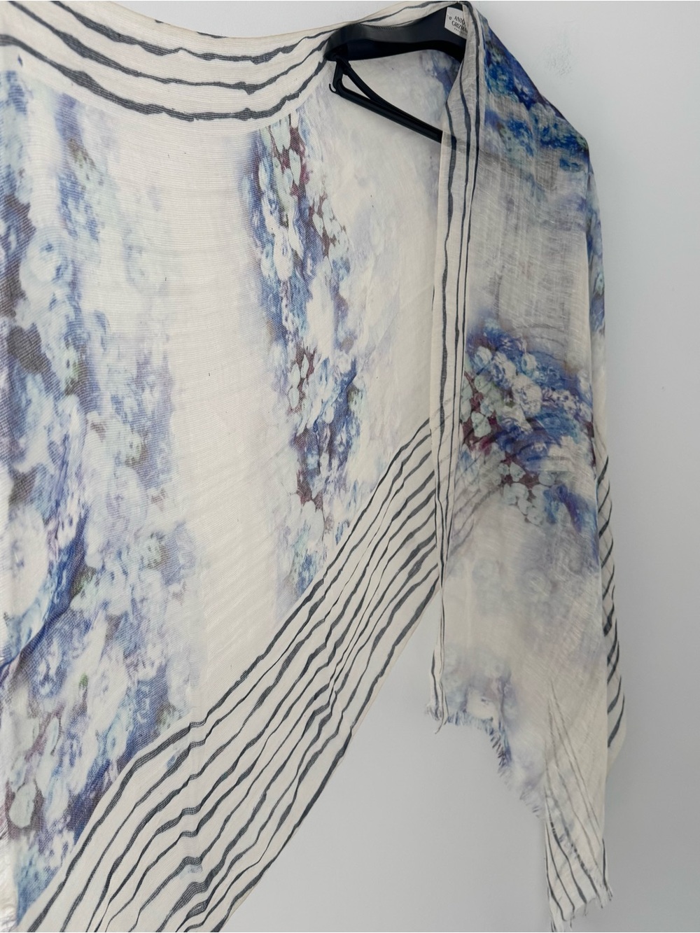 PASHMA Luxury Scarf Blue Floral Print - Silk Cashmere Linen Blend Size 70x30 - Picture 4 of 8